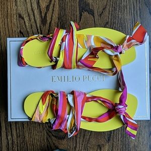 Emilio Pucci Fuchsia Printed Silk Flat Sandals